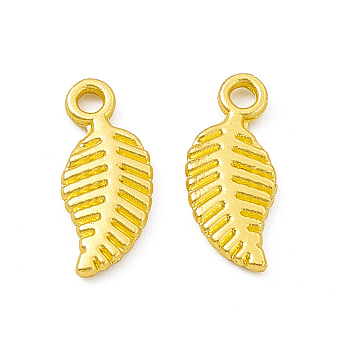 Rack Plating Alloy Pendants, Cadmium Free & Lead Free & Nickle Free, Leaf Charms, Matte Gold Color, 15x6x1.5mm, Hole: 1.6mm
