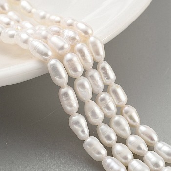 Natural Cultured Freshwater Pearl Beads Strands, Rice, Grade 3A, Snow, 4~5mm, Hole: 0.6mm, about 26~27pcs/strand, 7.09''~7.28''(18~18.5cm)