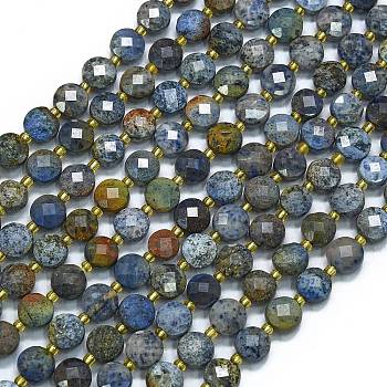 Natural Blue Agate Beads Strands, with Seed Beads, Faceted, Flat Round, 6~6.5x4mm, Hole: 1mm, about 50pcs/strand, 15.35''(39cm)