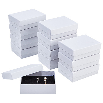 12Pcs Cardboard Jewelry Packaging Boxes, with Sponge Inside, for Rings, Small Watches, Necklaces, Earrings, Bracelet, Rectangle, White, 8.9x6.85x3.1cm