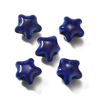 Handmade Porcelain Beads, Star, Dark Blue, 13.5x15x7.5mm, Hole: 2mm