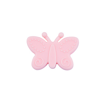 Food Grade Eco-Friendly Silicone Focal Beads, Chewing Beads For Teethers, DIY Nursing Necklaces Making, Butterfly, Pink, 22x30x10mm, Hole: 3mm
