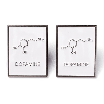 Alloy Enamel Brooches, Enamel Pin, for Teachers Students, with Plastic Clutches, Rectangle with Chemical Equation, Platinum, White, Dopamine Molecular Structural Formula, 27x20.5x11.5mm
