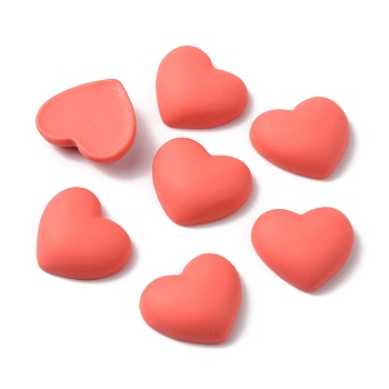 Opaque Resin Cabochons, Heart, Light Coral, 18x21x6.5mm