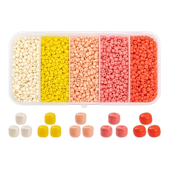 1900Pcs 5 Colors Baking Paint Glass Seed Beads, 8/0, Orange, 3~3.5mm, Hole: 1~1.2mm, 18g, about 380pcs/color