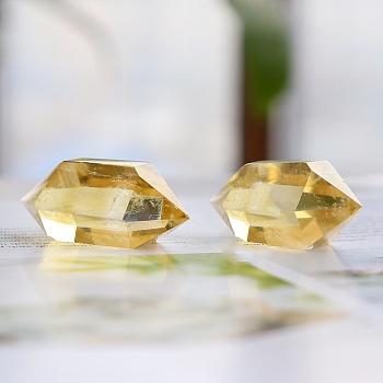 Double Tower Natural Citrine Healing Stone Wands, for Reiki Chakra Meditation Therapy Decos, Hexagon Prism, 60~70mm