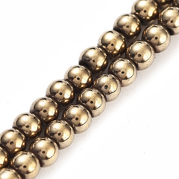 Synthetic Magnetic Hematite Beads Strands, Round, Light Gold Plated, 3.5mm, Hole: 1mm, about 135pcs/strand, 16.14''(41cm)