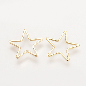 Brass Linking Rings, Nickel Free, Real 18K Gold Plated, Star, 13.5x14x1mm