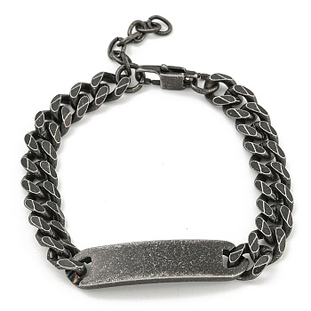 304 Stainless Steel Rectangle ID Cuban Link Chains for Men Women, Gunmetal, 7-1/2 inch(19cm)