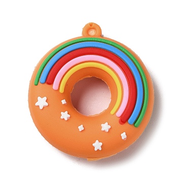 PVC Plastic Pendants, Donut with Rainbow Charm, Coral, 48x43.5x14mm, Hole: 2.5mm