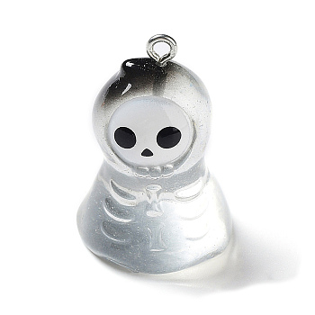 Resin Pendants, Halloween Ghost Charms with Platinum Tone Iron Loops, Clear, 30x20.5x20mm, Hole: 2mm