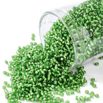 TOHO Round Seed Beads, Japanese Seed Beads, (27F) Silver Lined Frost Peridot, 15/0, 1.5mm, Hole: 0.7mm, about 3000pcs/bottle, 10g/bottle
