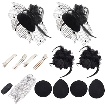 Gothic Style  Fascinator DIY Kit, Including Polyester Mesh Lace Fabric & Alligator Hair Clips, Polyester Fine Soft Horsehair Braid Boning, Black, 15~1000x3~100x0.1~5mm