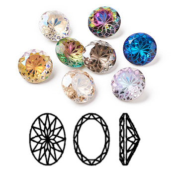 K9 Glass Rhinestone Pointed Back Cabochons, Back Plated, Faceted, Diamond, Flower Pattern, Mixed Color, 10x6mm