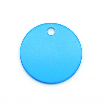 Colored Aluminum Pendants, Laser Cut, Double Sided Dog Pet Name Phone Number ID Tag Charm, Flat Round, Dodger Blue, 30x1mm, Hole: 3.5mm