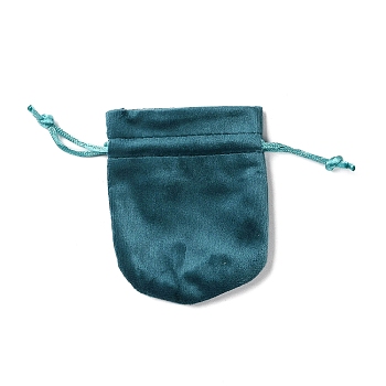 Velvet Storage Bags, Drawstring Pouches Packaging Bag, Oval, Teal, 10x8cm