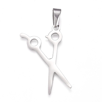 304 Stainless Steel Pendants, Scissor, Stainless Steel Color, 40x23x1mm, Hole: 10x4.5mm
