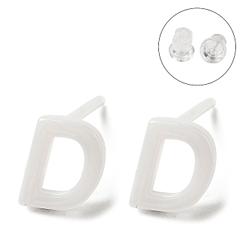 Hypoallergenic Bioceramics Zirconia Ceramic Stud Earrings, No Fading and Nickel Free, Alphabet, Letter D, 7x5.5mm