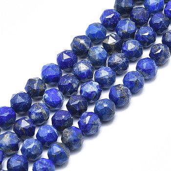 Natural Lapis Lazuli Beads Strands, Faceted, Round, 8mm, Hole: 1.2mm, about 46~48pcs/strand, 15.59 inch(39.6cm)