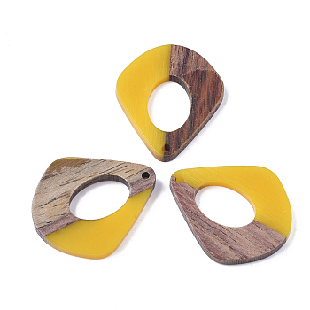 Resin & Walnut Wood Pendants, Two Tone, teardrop, Gold, 32.5x27.5x2.5~4mm, Hole: 1.5mm