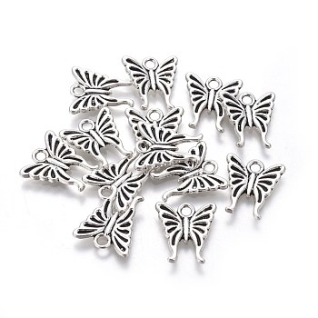 Tibetan Style Alloy Butterfly Charms, Cadmium Free & Lead Free, Antique Silver, 16x14x2mm, Hole: 2mm, about 1086pcs/1000g