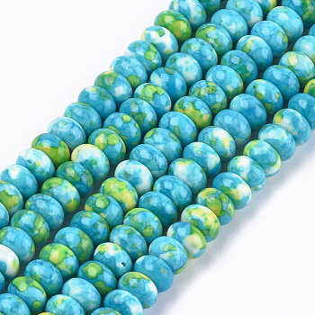 Synthetic Ocean White Jade Beads Strands, Dyed, Rondelle, Medium Turquoise, 8x5mm, Hole: 1.5mm, about 78pcs/strand, 15.7 inch