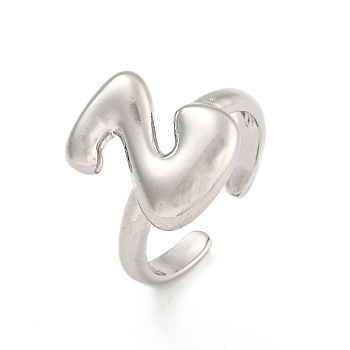 Brass Letter Open Cuff Rings for Women, Adjustable, Platinum, Letter Z, 15~16.5x7~16.5mm
