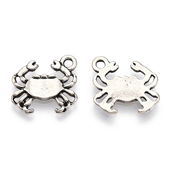 Tibetan Style Alloy Pendants, Cadmium Free & Lead Free, Crab Charms, Antique Silver, 14.5x16x2mm, Hole: 1.8mm