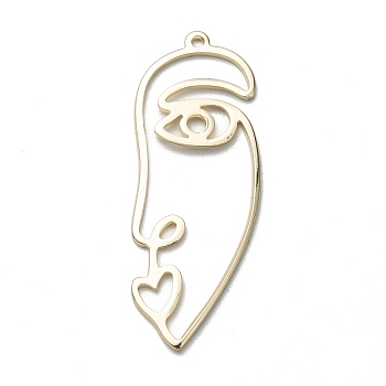 Brass Pendants, Open Back Bezel, For DIY UV Resin, Epoxy Resin, Pressed Flower Jewelry, Human Face, Abstract Face, Long-Lasting Plated, Light Gold, 41x16x1mm, Hole: 1.4mm