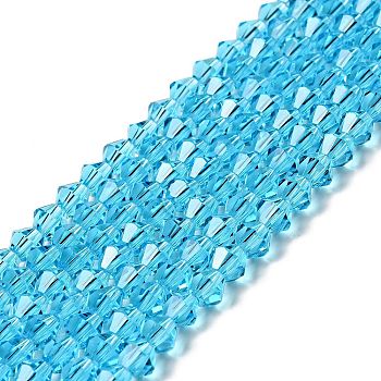 Imitation Austrian Crystal 5301 Bicone Beads, Faceted Glass Beads Strands, Light Sky Blue, 6x6mm, Hole: 1.2mm, about 44~47pcs/strand, 24.5~25cm