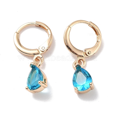 Deep Sky Blue Teardrop Brass Earrings