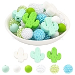 36Pcs 6 Styles Silicone Beads, with 30Pcs 3 Colors Resin Imitation Pearl Beads, Mixed Color, 25x23x8mm, Hole: 2mm(FIND-YW0011-85)