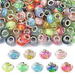 100Pcs Drawbench Resin European Large Hole Beads, Rondelle, with Double Silver Color Plated Brass Cores, Mixed Color, 13.5x9mm, Hole: 4.5mm(DACR-CJ0001-01)