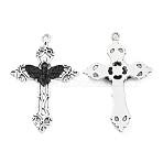 Alloy Big Pendant, Cross with Bat, Gunmetal & Silver, 55x36x3mm, Hole: 2.5mm(FIND-C032-11)