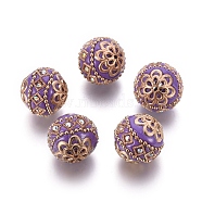 Handmade Indonesia Beads, with Metal Findings, Round, Light Gold, Dark Orchid, 19.5x19mm, Hole: 1mm(IPDL-E010-20W)