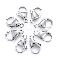 304 Stainless Steel Lobster Claw Clasps, Parrot Trigger Clasps, Manual Polishing, Stainless Steel Color, 15x9x4mm, Hole: 2mm(STAS-AB15)