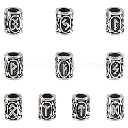 10Pcs 10 Styles 304 Stainless Steel European Beads, Large Hole Beads, Column with Runes/Futhark/Futhor, Antique Silver, 13.5x10mm, Hole: 6mm, 1pc/style(OPDL-UN0001-06)