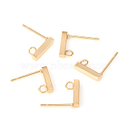 304 Stainless Steel Stud Earring Findings, Rectangle, Golden, 10x2mm, Hole: 1.8mm, Pin: 0.7mm(STAS-G224-21G-03)