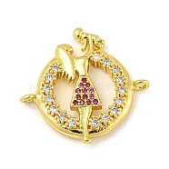 Mother's Day Real 18K Gold Plated Rack Plating Brass Micro Pave Cubic Zirconia Pendants, Long-Lasting Plated, Lead Free & Cadmium Free, Round with Human, Dark Red, 21.5x22.5x3mm, Hole: 1.3mm(KK-R153-06G)