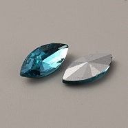 Glass Rhinestone Cabochons, Pointed Back & Back Plated, Horse Eye, Aquamarine, 15x7x4mm(RGLA-WH0001-08H)