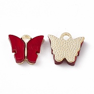 Acrylic Charms, with Light Gold Tone Alloy Finding, Butterfly Charm, Red, 13x14x3mm, Hole: 2mm(MACR-C012-01KCG-06)