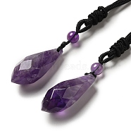 Cone Natural Amethyst Pendant Necklace with Nylon Rope for Women, 26.77 inch(68cm)(G-H286-08B)