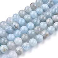 Natural Aquamarine Beads Strands, Round, Grade AB, 6mm, Hole: 0.7mm, about 62pcs/Strand, 15.5 inch(39cm)(G-F641-02-6mm-01A)