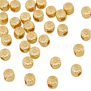 100Pcs Rack Plating Alloy Beads, Long-Lasting Plated, Barrel with Flower, Real 18K Gold Plated, 4x4mm, Hole: 1.7mm(FIND-BBC0003-34)