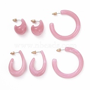 C-shape Resin Stud Earrings Set, Half Hoop Earrings, Open Hoop Earrings for Women, Flamingo, 23~40.5x6~14mm, Pin: 0.7mm, 3 pairs/set(EJEW-D277-01G-01)