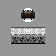 Black and White PET Lace Decorative Adhesive Tapes, for DIY Scrapbooking Supplie Gift Decoration, Flower, 75x0.05mm, 2m/roll(DARK-PW0001-016B)