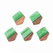 Opaque Resin & Walnut Wood Pendants, Polygon, Green, 21x18.5x3mm, Hole: 2mm(RESI-S389-033A-C03)