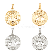 Unicraftale Vacuum Plating 304 Stainless Steel Pendants, Flat Round with Tree of Life, Golden & Stainless Steel Color, 29x25.5x2mm, Hole: 3.5x8mm, 2 colors, 2pcs/color, 4pcs/box(STAS-UN0019-13)