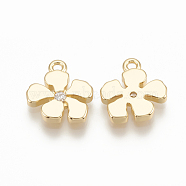 Brass Micro Pave Cubic Zirconia Charms, Flower, Nickel Free, Real 18K Gold Plated, 10.5x9.5x1.5mm, Hole: 1mm(ZIRC-Q014-002G)