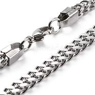 304 Stainless Steel Wheat Chain Necklaces, with Lobster Claw Clasps, Stainless Steel Color, 23.8 inch(60.5cm)x4mm(NJEW-L160-005B-P)